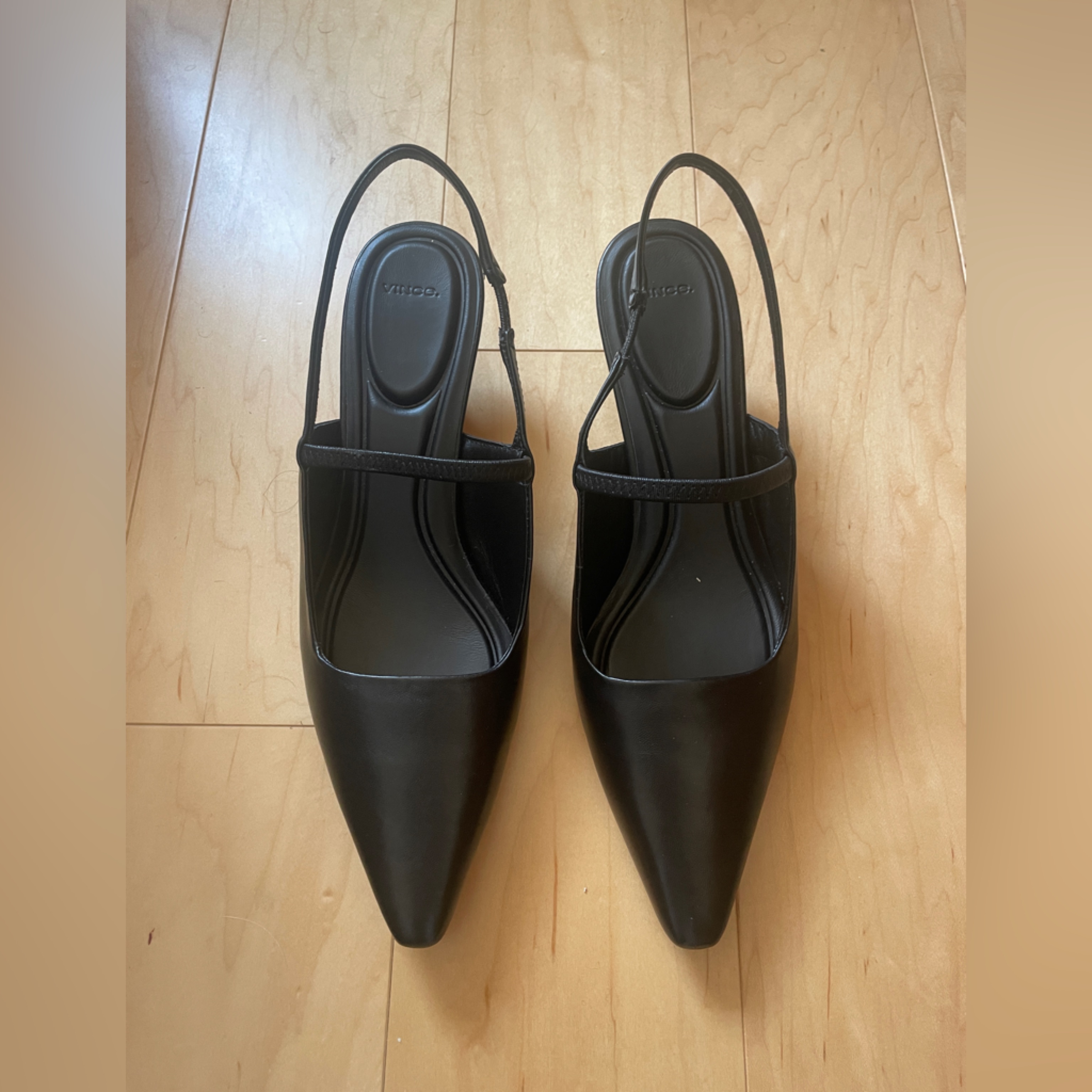 Vince Black Pointed Slingback Leather Mules